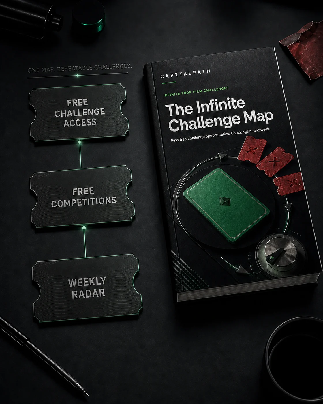 Infinite Challenge Map beside multiple locked free prop firm challenge sources